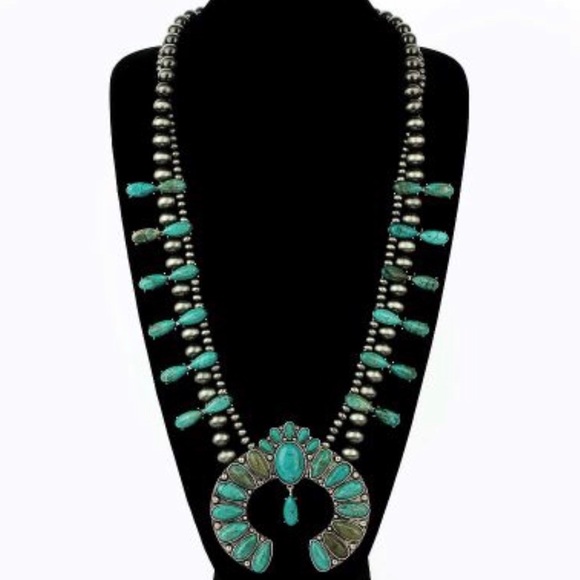 ISAC Jewelry - Turquoise Natural Stone Squash Blossom Necklace ISAC Jewelry - Turquoise Natural Stone Squash Blossom Necklace